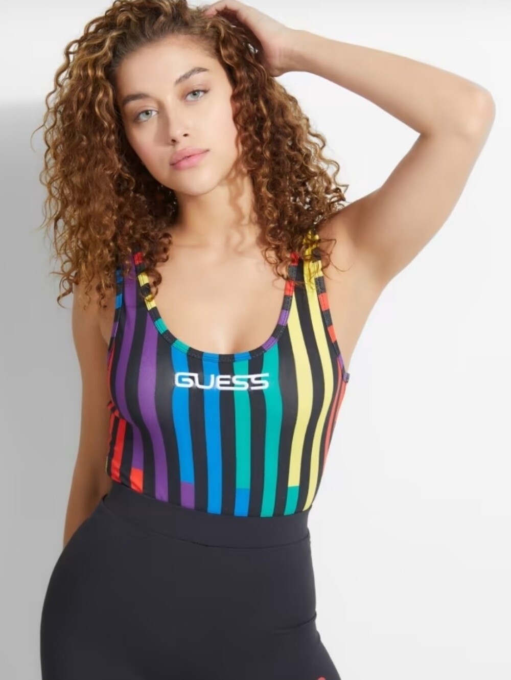GUESS Multicolor Vertical Stripe Logo Tank Bodysuit Size Medium